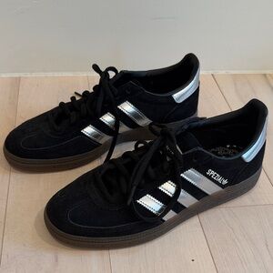 adidas Spezial Black Suede Sneakers with Silver Stripes
